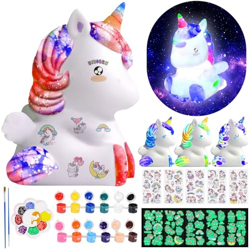 ONLYFUN Bastelset Kinder Einhorn Lampe Malset, Mädchen und Jungen, kreativ set für kinder, Spielzeug zum Bemalen, ideales Geburtstagsgeschenk für Kinder im Alter von 3-12 Jahren