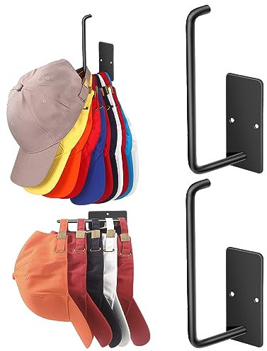 Letohoumia 2er Pack Cap Halterung Wand - Cap Halter Edelstahl Kappenhalter für Baseballcaps & Mützen (15cm) - Starke Klebe- oder Schraubmontage an Tür, Wand, Schrank - Organisiert bis zu 20 Hüte