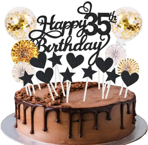 Cake Topper 35 Kuchendeko Geburtstag Frauen Schwarz Gold Happy 35.birthday Kuchen Deko 35. Geburtstag Happy Birthday 35 Geburstagstorte Tortendeko 35 Schwarz Gold Geburtstag Kuchen Deko 35 Geburtstag