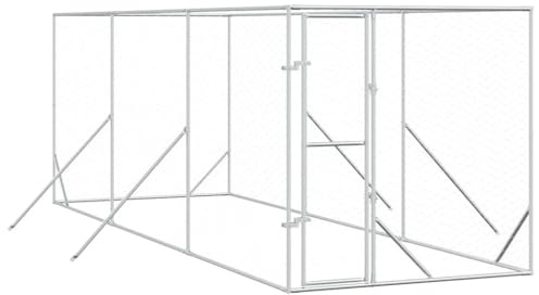 vidaXL Outdoor Dog Kennel, Chicken Run with Door, Dog House with Lockable Door, Chicken Coop for Small Animals, Silver Galvanised Steel
