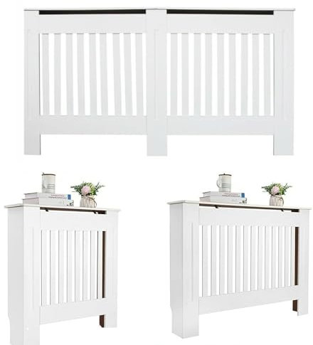 Radiator Cover White, Large Radiator Shelf Tall Radiator Cover Vertical Slatted Grill Cabinet Shelf Modern Radiator Covers MDF Wood Cabinet Shelf Heating Covers for Living Room Hallway (Large, White)