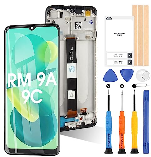 Pantalla para Xiaomi Redmi 9A/Redmi 9C/Redmi 10A Pantalla LCD Táctil Digitizer Interior para Redmi 9A/Redmi 9C M2006C3L Reemplazo Grupo con Herramientas (Negro con Marco)