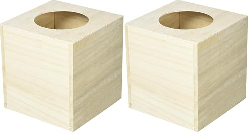 Artemio Square Wooden Tissue Box 14 x 13 x 13 cm, Wood, Beige (Pack of 2)