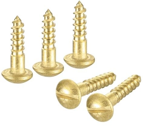 sourcing map Wood Screws M2.5 x 10mm Slotted Round Head Brass Self-Tapping Screw WoodWorking Screw 40 Pcs