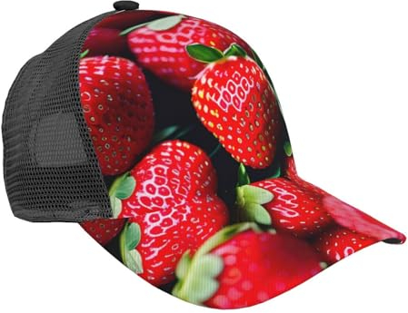 DRTGEDS Fresh Strawberry Mesh Baseballkappe, Twill, niedriges Profil, für Damen und Herren, Schwarz, Einheitsgr��e