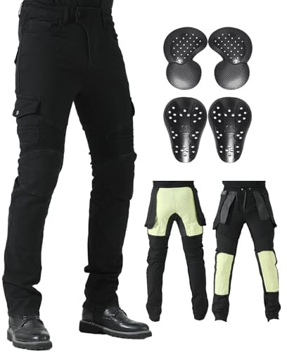 CTBQiTom Pantalón Moto para Hombre con Revestimiento Protector de aramida Pantalón de Moto con Coraza Desmontable CE,Negro,38W/31L