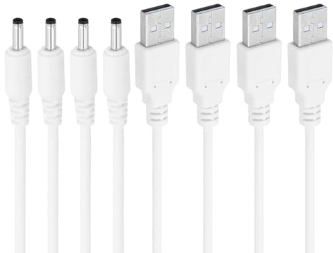 PATIKIL Cable de Alimentación Usb 2.0 Tipo A A Dc 3.5x1.35mm Cable de Carga Adaptador de 4 Piezas para Ventiladores Altavoces Lámparas Color Blanco