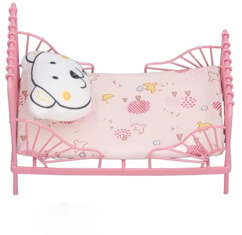 Puppenhaus Metallbett 1:12 Puppenhaus Schlafzimmer Mini Möbel Bär Dekoratives Puppenhaus Mini Bett, Vintage Metall Puppenhaus Bett