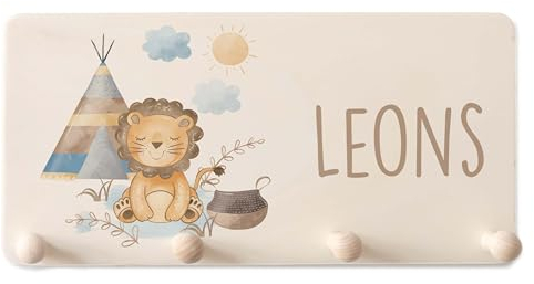Kidsmood Kindergarderobe Personalisiert mit Namen, Kinderzimmer Möbel aus robustem Holz, Garderobenleiste Kinder, Baby Garderobe für Babyzimmer mit 4 Kleiderhaken Wand-Montage [40x20x1,5 cm]