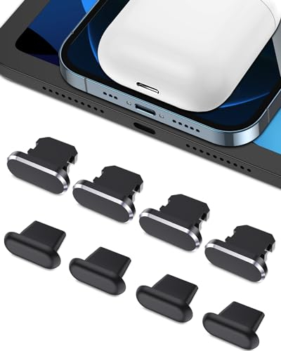 AUZOSL 8 Stücke iPhone 14 Zubehör - Ladebuchse Schutz für iPhone 14, 14 Pro, 14 Pro Max & 14 Mini 13 12 11, iPad Air mini, Airpods (Schwarz)