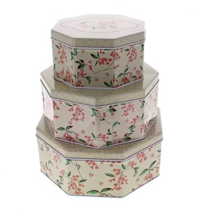 Lettuce Eat® 3 X Pink Floral Design Cake Biscuit haberdashery Storage Tins