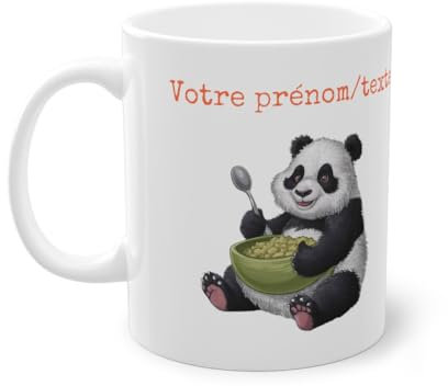 Mug personnalisable personnalisé Panda Céréales avec son prénom ou texte pour enfant ou adulte