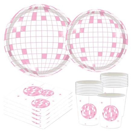VUIUYOIES 20 teiliges 70er Jahre Disco Party Essentials Set, Disco Teller, Becher, Servietten, Erleben Sie die vergangenen 70er Jahre Disco Partyzubehör Set. Das Set enthält