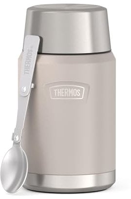 Thermos Icon Food Jar Pot alimentaire en acier inoxydable 18/8 à double paroi pour garder au chaud et au froid avec cuillère pliable, fond antidérapant, 0,71 l, beige/grès mat, 710 ml