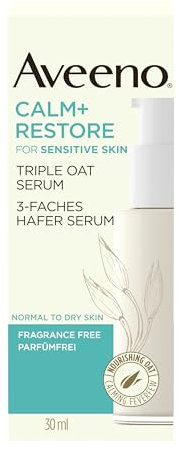 Aveeno CALM+RESTORE Serum mit 3-fachem Haferkomplex – beruhigt, glättet und stärkt die Feuchtigkeitsbarriere, zieht schnell ein und spendet 24h intensive Pflege für empfindliche Haut, parfümfrei