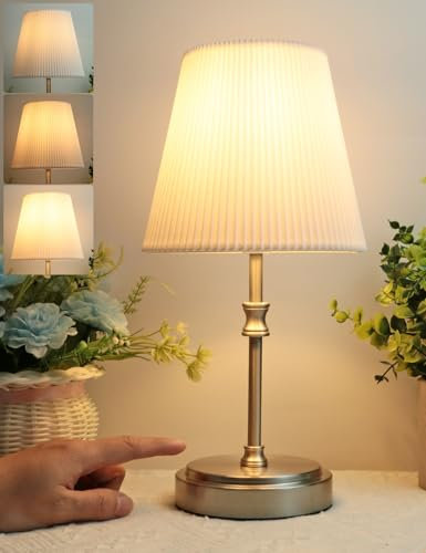 Nachttischlampe Touch Dimmbar, HSLighting Tischlampe Touch Dimmbare Glühbirne 3 Helligkeitsstufen Einstellbar Schreibtischlampe Minimalistische Tischleuchte für Nachttisch Schlafzimmer Lesen Wohnzimme