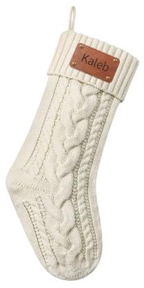 HOBULL Weihnachtsstrumpf Personalisiert 46cm Großer Nikolausstrumpf Personalisiert Namen, Gestrickter Weihnachtssocken Kamin Hängenden Decorations Geschenk für Christmas, Feiertags, Familienparty