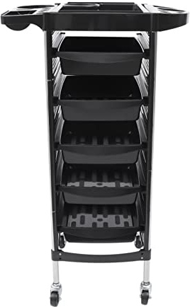5 Layer Hairdressing Trolley With Universal Wheels and Multi-Functional Tray, Hair Salon Work Cart, Load 8kg, 52.5 * 37 * 90cm, Black