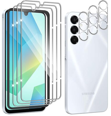 Hengnewro 3 Pièces Verre Trempé pour Samsung Galaxy A16 5G avec 3 Pièces Caméra Arrière Protection Accessoire, 9H Dureté, Anti-Rayures, Sans Bulles Protection écran
