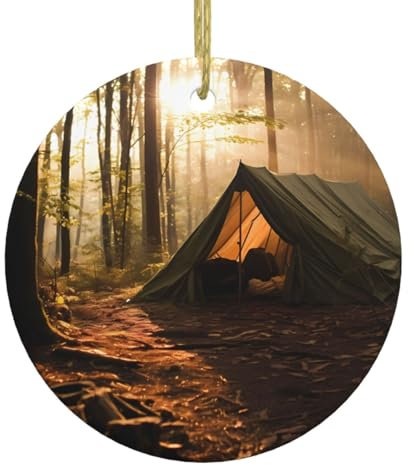 WZYWHJ Pendentif rond de Noël en céramique - 7,4 cm - Décoration d'arbre à suspendre pour fête de vacances - Chapiteau imprimé