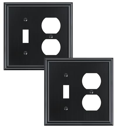 TREEWELL 2 Pack Combo Kippschalter Duplex Abdeckplatte Schwarz Wandsteckdose Abdeckplatte Dekorative Wandsteckdose Abdeckung für Steckdose Lichtschalter Langlebige Solide Zinklegierung