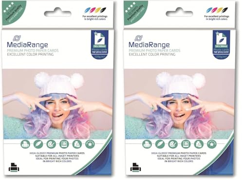 MediaRange 130x180mm Fotopapier-Karten, hochglänzend, 220g, 50 Blatt (Packung mit 2)