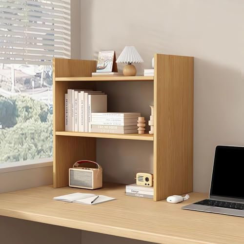 AUSHOPLAH Schreibtisch-Organizer-Regal, 2-stufiges Holz-Bücherregal, Minimalistisch, Büro-Schreibtisch-Aufbewahrungsregal, Regal C1 (Holz)