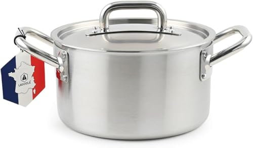 LAGUIOLE, Marmite triplex 32x19 cm Triplex Acier inoxydable 304/aluminum/430, capacité 16L, compatible tous feux dont induction, nettoyage facile, fabriquée en France, Argenté