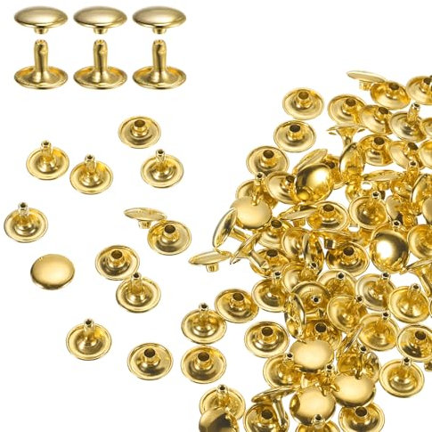 QUARKZMAN 60er Set Leder Nieten 12x10mm Runde Doppelkappe Tubular Metall Hohlnieten Spitznieten Zubehör Schraubnieten Rücknieten für Lochzange Gürtel Dekoration Kleidung Handwerk (Gold)