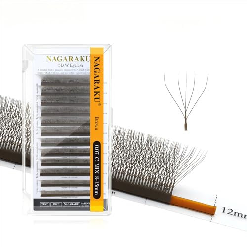 NAGARAKU Brown 5D Lashes, W Shape Eyelash Extensions 0.07mm D Curl 8-15mm Mix Volume Premade Fan Lashes Soft Natural 5 Tips False Eyelashes
