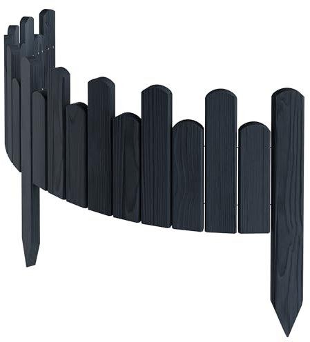 Floranica Beeteinfassung Rasenkante Höhe 20 cm Anthrazit 100 cm lang Flexibler Gartenzaun Holz Rollzaun Steckzaun Holzzaun Palisade Mähkante Rollborder