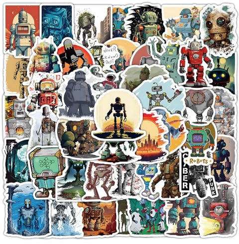 Robots Stickers 50 Pcs Waterproof Cool Cartoon Sticker for Laptop Water Bottle Skateboard Car Scrapbook Helmet Bike Luggage,Funny Vinyl Aesthetic Sticker for Adults Boys Teens