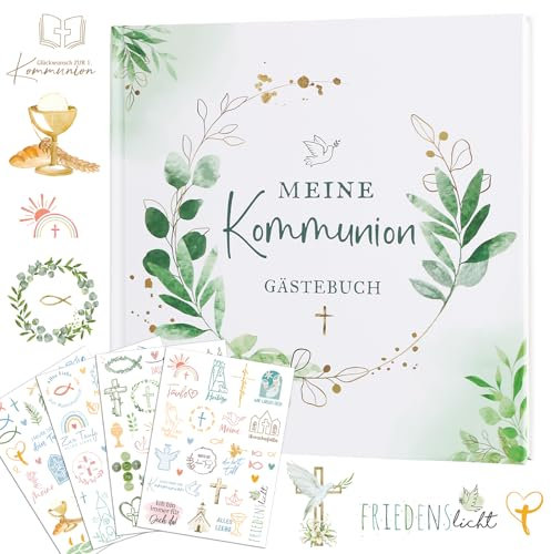 BOFUNX Gästebuch Kommunion mit 4 Blätter Aufkleber Geschenk zur Erstkommunion für Jungen Mädchen Erinnerungsbuch Kommunion Geschenk Kommunion Deko