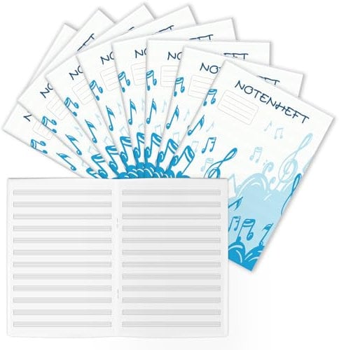 BEIMEIII 8 Stück Notenheft A4 Lineatur 14 Schulheft mit 12 Notenzeilen 64 Blatt Notenlinienheft Leere Notenblätter Musikheft für Schulen Musikinstitutionen Frau Mann Kind Blau