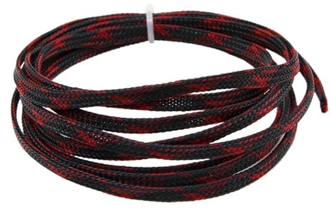 UZAMIRLEX Manchon de Protection de câble, Gaine de câble tressée Extensible 2/10 m, Gaine de Protection de câble en Nylon Isolante de 2 à 40 mm(Black Red Cross,40MM-10 Meters)