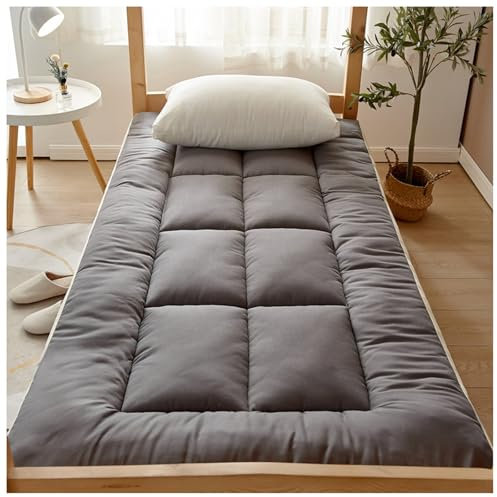 Matelas futon léger et pliable - Coussin doux et épais pour lit une place - tapis de sol portable pour dortoir, hôtel, appartement, camping, chambres d'amis (gris, 90 x 200 cm)