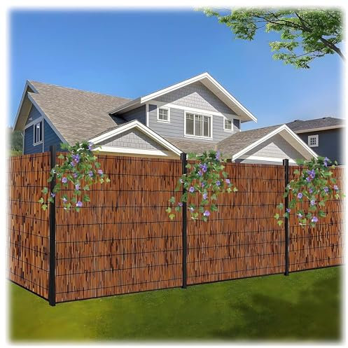 Balkon Sichtschutz Bambus Matte Natürlicher Schilfrohr Gartensichtschutz Schilfmatte Bambuszaun Schilfrohrmatte Roll Windschutz Dekoration Zaun Privatsphäre Strohmatten 100/120/150/180cm Hoch(Karbonis
