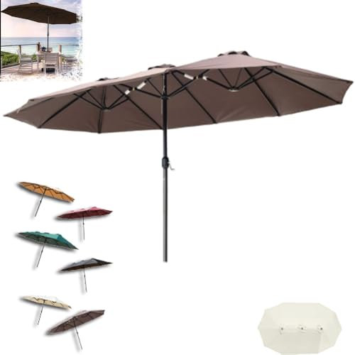 ZIUSFAC Groß Terrassenschirm 380x200cm Doppelsonnenschirm Sonnenschirm UV Schutz Gartenschirm Oval Marktschirm XXL Balkonschirm Für Balkon/Pool(Coffee,380x200cm/12.5x6.6ft)