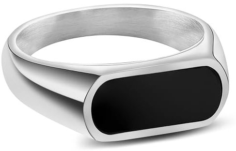 Arkai by Trendhim Siegelring Herren | Silber Sigelring aus Edelstahl mit Schwarzem Onyx | Dänisches Design | Ausdrucksstarker Männerschmuck für Alltag & Anlass