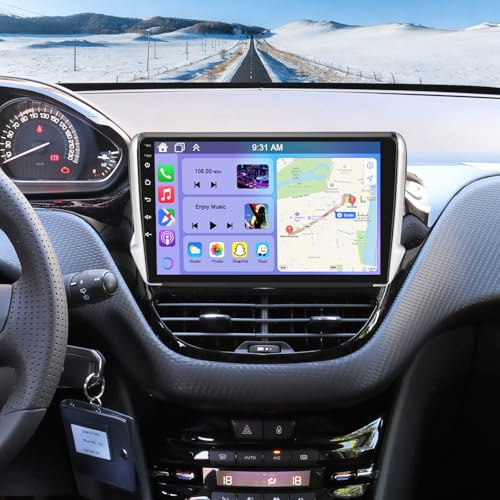 4G+64G Android 14 Car Stereo for Peugeot 208 2008 (2012-2018), 10 Inch HD Touchscreen 2 Din Car Radio Head Unit w/Wireless Carplay Android Auto Bluetooth GPS Navi WIFI DSP FM SWC AHD Backup Camera