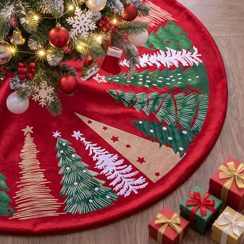 Lanpn Weihnachtsbaum Rock 120cm Weihnachtsbaumdecke Pad Samt Weihnachtsbaum Decke Abdeckung Groß Christbaumdecke Baumdecke für Weihnachten Neujahr Innen Zuhause Bodendekoration (Rot)