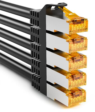 iwillink 0,5m CAT 7 Patchkabel, 10 Gbit/s, 5 Stück - Schwarz | 600Mhz - Kurz Lan Kabel 50cm, RJ45 Netzwerkkabel CAT 7/6a kompatibel, S/FTP, Kupfer, PoE-fähig - Patchpanel/Switch/Router