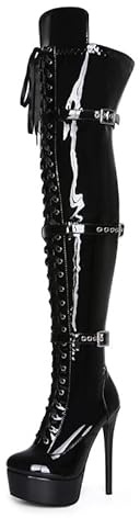 Veelau Meieer Plateforme Stiletto Bottes à lacets pour femme avec boucles et fermeture éclair