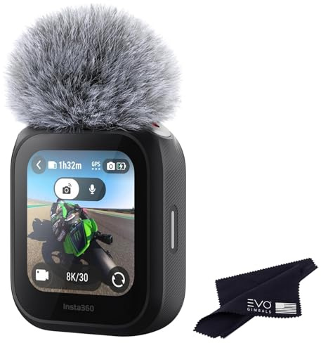Insta360 Telecomando di anteprima GPS con microfono integrato, telecomando tutto in uno compatibile con Insta360 Ace Pro 2 e X5 per l'anteprima dell'immagine dal vivo, telecomando, registrazione audio