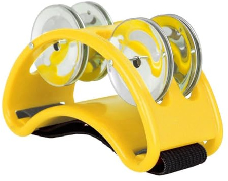Puthernm Powerful Sound Foot Tambourine Adjustable Foot Tambourines with Musical Instrument for Performance Singing Yellow
