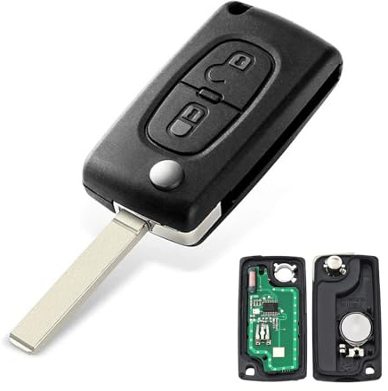 AULESSE 2 Boutons FSK Clé Télécommande Complète 433MHz avec Puce PCF7961 | Clé à Distance de Voiture, Pour Peugeot 207 307 308 407, Citroën C2 C3 C4 C5, Clé Télécommande Voiture, CE0536-Lame VA2