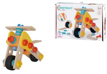 Eichhorn Construct Mini Motorrad - 47-teiliges Konstruktionsspielzeug mit drehbaren Rädern zur Förderung von Motorik, aus FSC-zertifiziertem Holz, kombinierbar mit Anderen Sets, ab 3 Jahren