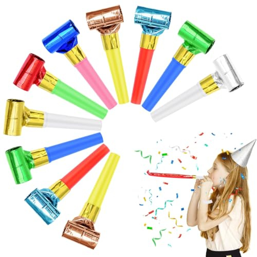 CATZUM 10 Piezas Sopladores y Silbatos Ruidosos de Fiesta, Matasuegras y Trompetas de Papel para Cumpleaños, Año Nuevo, Navidad, Graduaciones, Carnaval, para Niños y Adultos (Multicolor)