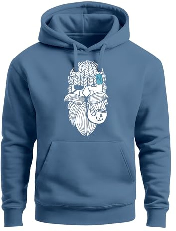 Neverless® Hoodie Herren Print Seemann Bart Seefahrer Nordisch Maritim Kapuzen-Pullover Männer Fashion Streetstyle