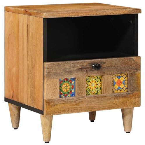 vidaXL Nachttisch Natur 40 x 33 x 46 cm Massivholz Mango, Geräumiger Nachttisch, rechteckiges Design, Robustes Mangoholz, praktischer Stauraum, rustikaler Stil